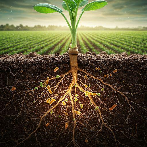 Healthy plant roots and soil microbes